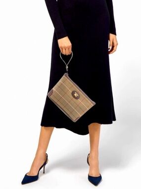 Burberry Pouch Vintage Check Wristlet Clutch Canvas and Leather Burberrys